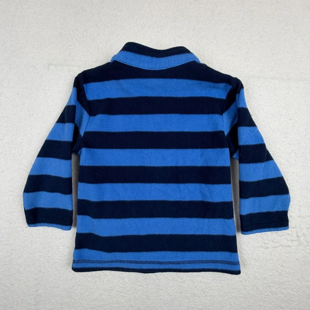 Hanna Andersson Boys Blue Striped Fleece Quarter Zip Pullover Size 100 3T 4T